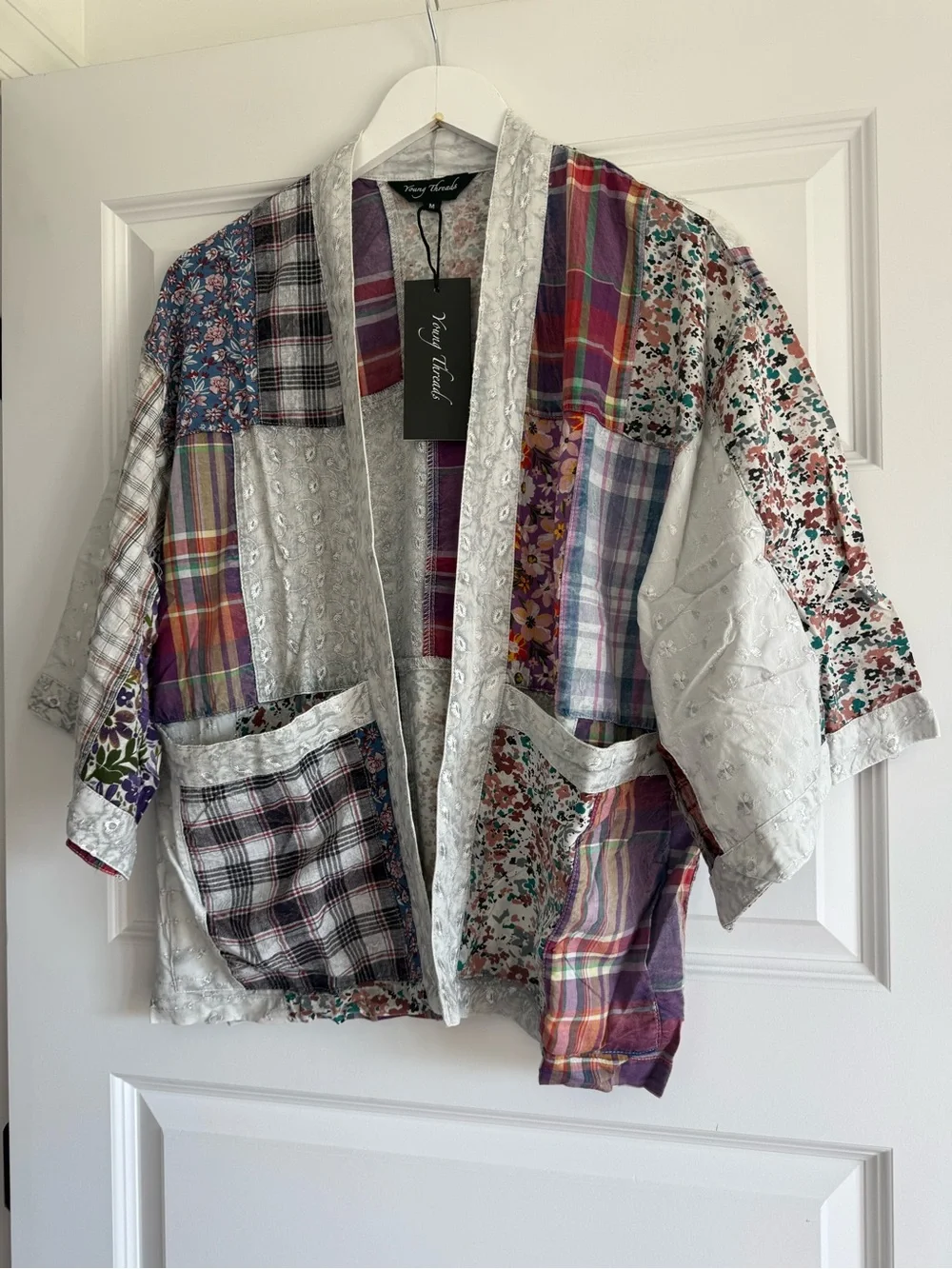 Young Threads Patchwork Kimono Cardigan NWT Size Medium Boho Cottagecore - Picture 2 of 12